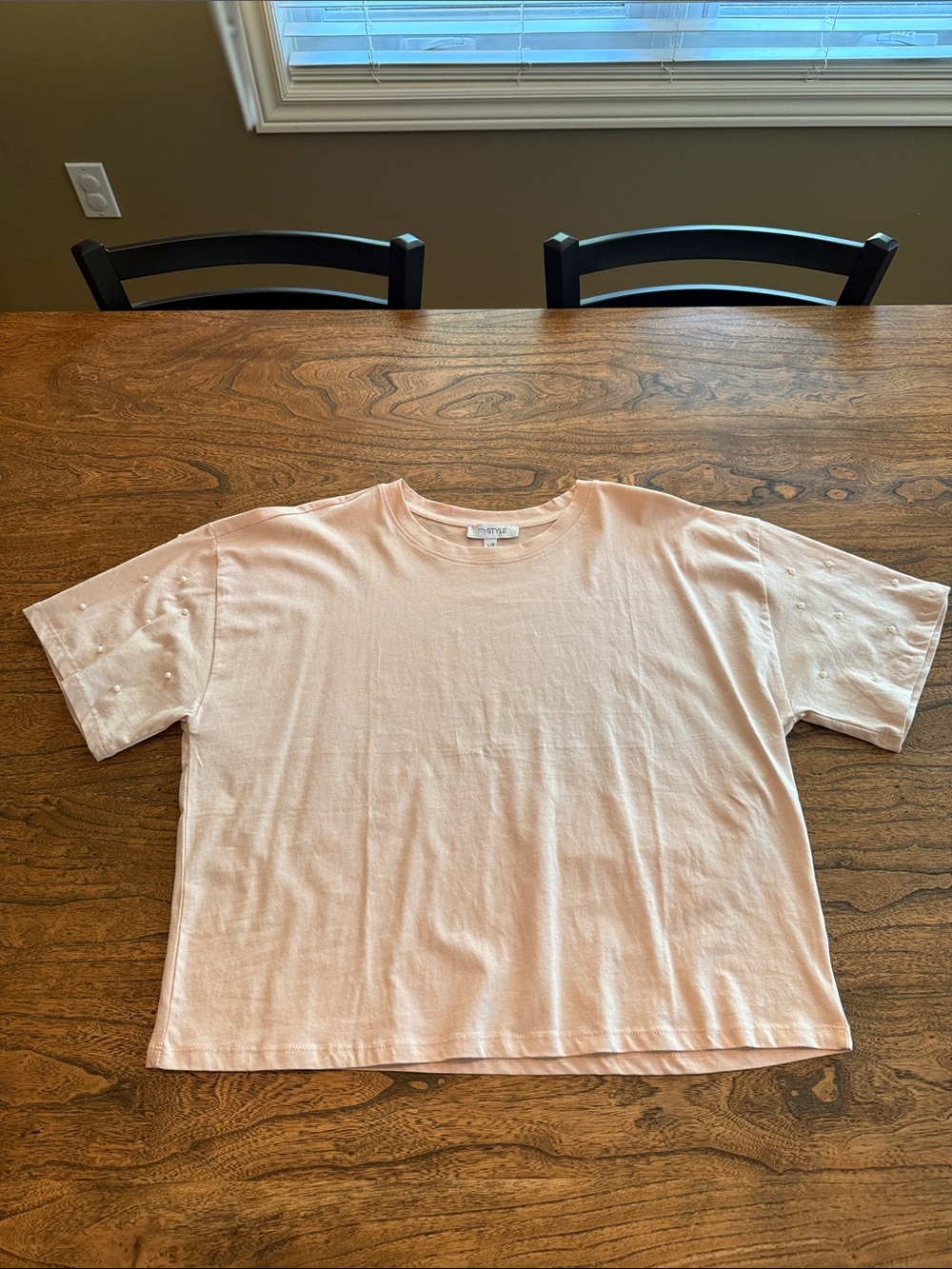Soft Pink Short Sleeve Tee with Pearl detail- Women